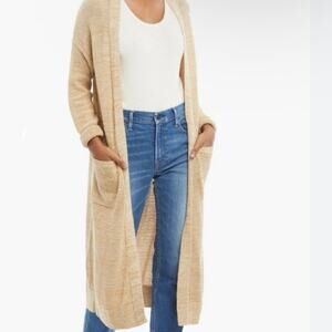 ABLE Neva Organic Cotton Knit Open Front Long Duster Cardigan Tan Size Small